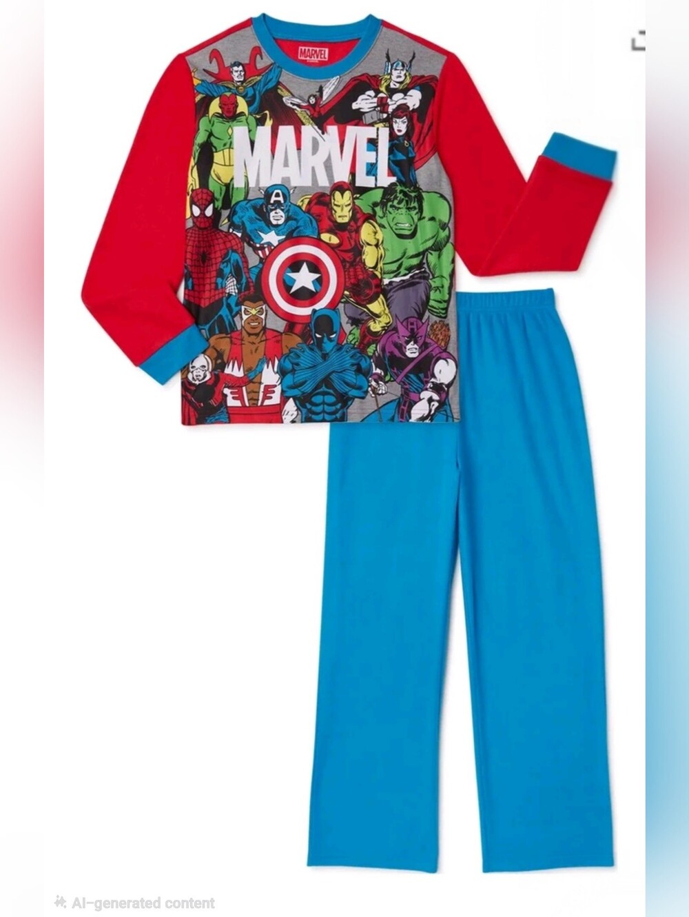 Official Marvel Boy's Red Top with Blue Pants Avengers Super Hero Pajama Set 8